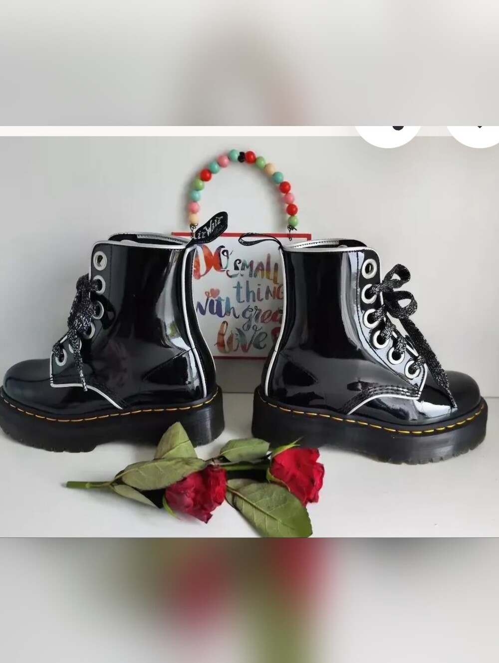 NEW!! Dr Martens Patent MOLLY Platform Boots w/ Silver Contrast Accents. Size 8 - Picture 3 of 13